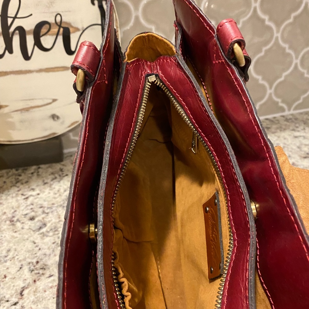 Patricia Nash Rienzo Satchel in Deep Raspberry Tooled Italian Leather - Picture 7 of 10
